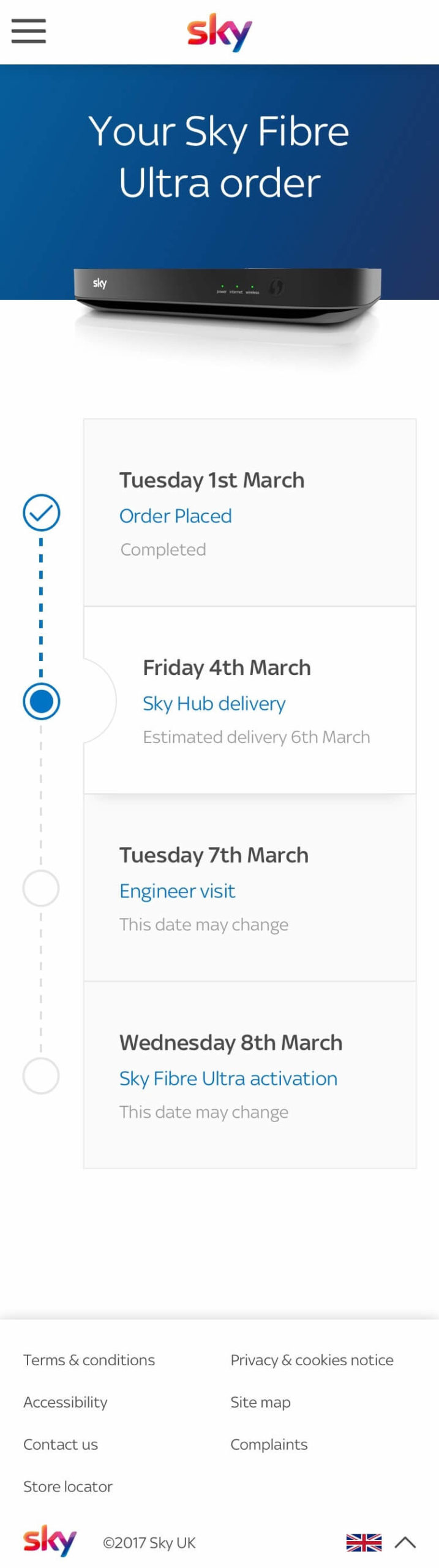Sky Mobile Order Tracking Experience